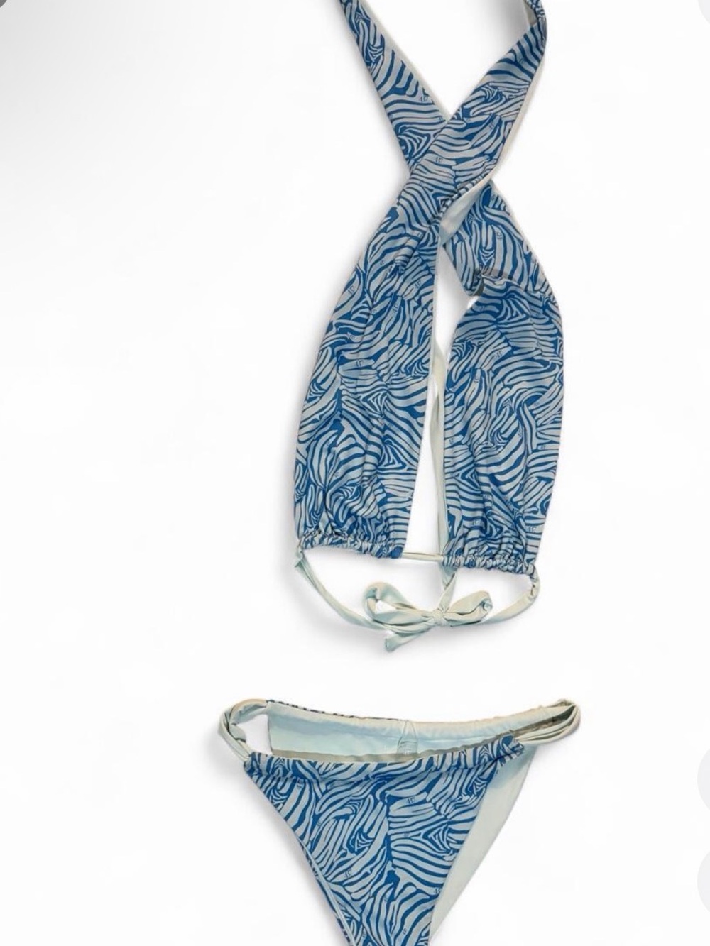Blue Zebra-Print Halter Bikini Set - Women's Swim